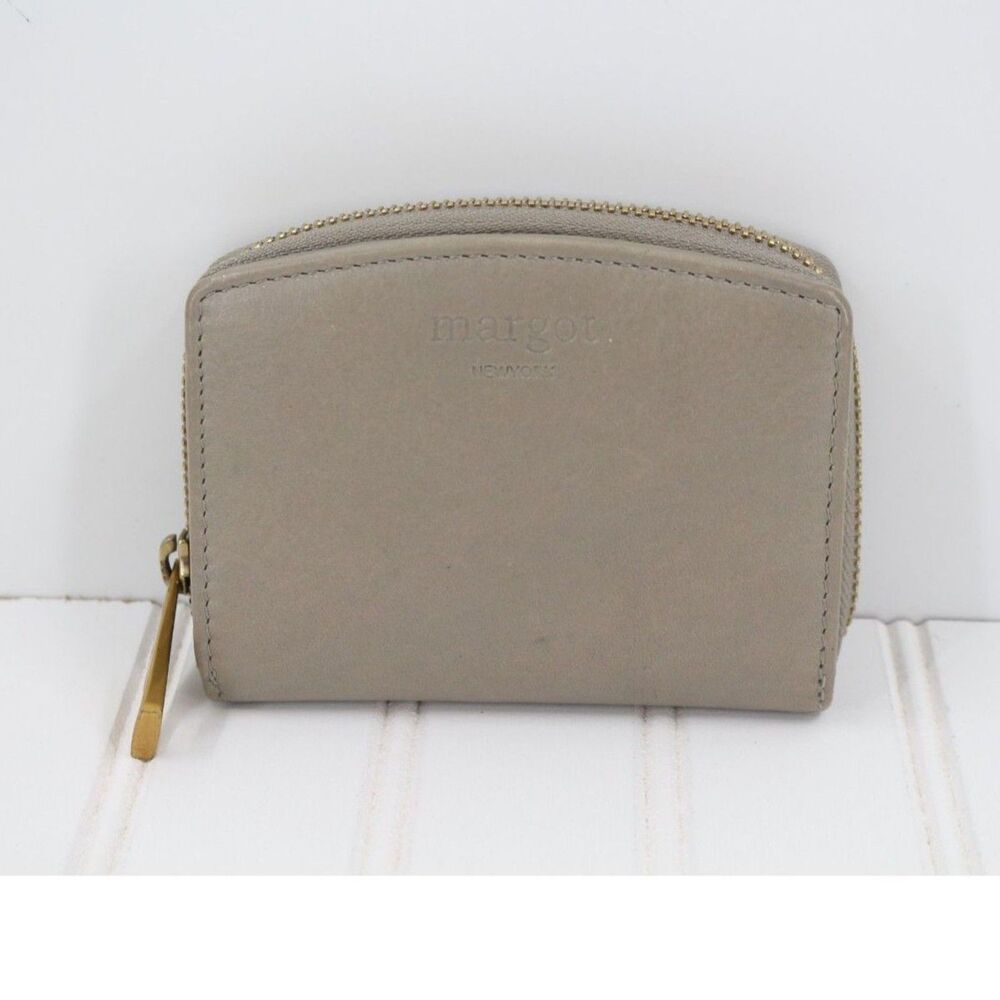 Margot New York Zipper Closure Gina Compact Wallet Leather Gold Hardware